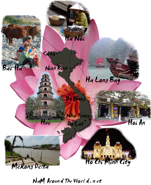 Carte du Vietnam avec liens cliquables, les mêmes que vous trouverez ci-dessus | Vietnam map with clickable links, the same you can find above.