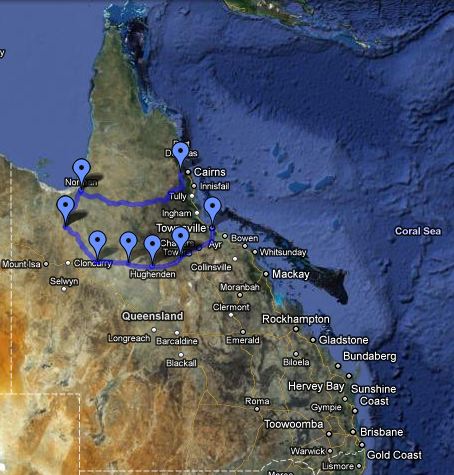 Mareeba - Townsville via Savannah Way, Matilda Highway, Wills developmental road et Overlander's Way